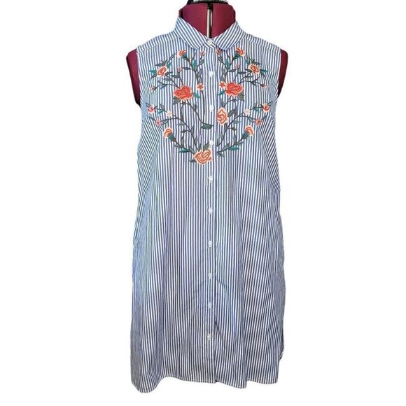 NM Neiman Marcus Striped Embroidered Dress (Size L) - Picture 2 of 9